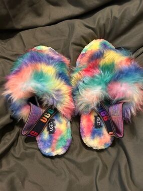 UGG Multicolor Rainbow Fuzzy Slide Sandals